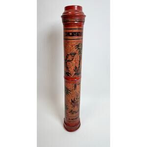 19th C Burmese Lacquered Bamboo Manuscript Tube w/ Inscription 14” Sa Dauk